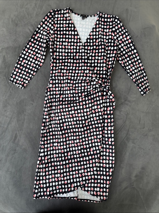 Talbots Dresses & Skirts - Talbots Black Midi Wrap Dress with Pink and White Polka Dots